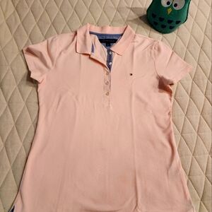 Tommy Hilfiger collared half button down shirt light pink small